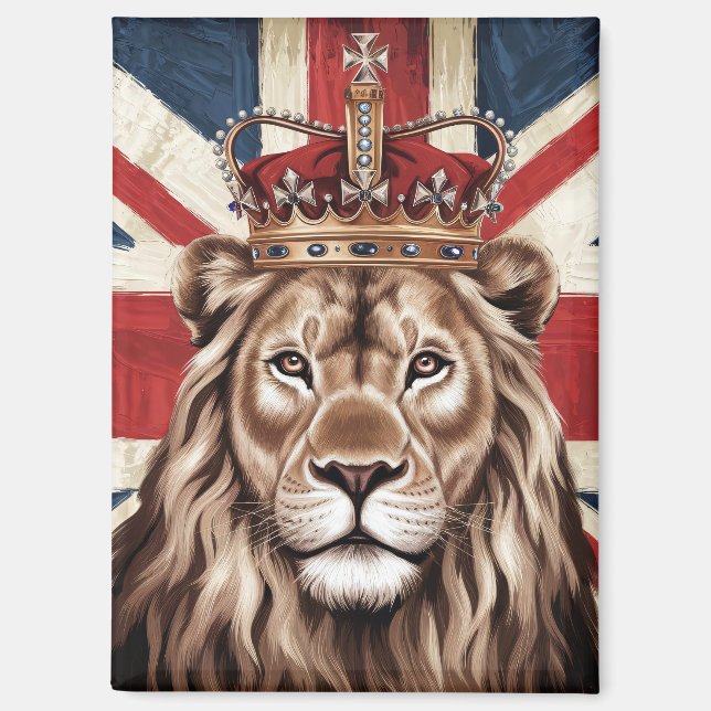 Lion Wearing a Crown British Flag Magnet (Front)