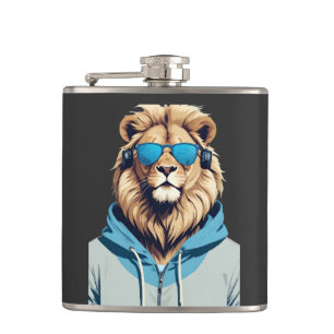 Lion Wearing Hoodie Funny Cool Animal Character  Hip Flask