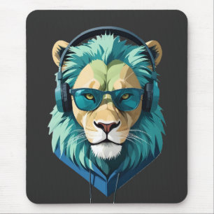 Lion Wearing Hoodie Funny Cool Animal Character Mouse Pad