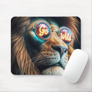 Lion Wearing Neon Sunglasses With Text Mouse Pad