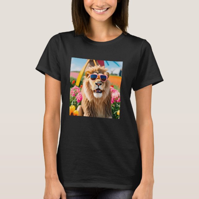 Lion Wearing Sunglasses In A Dutch Field With Wind T-Shirt (Front)