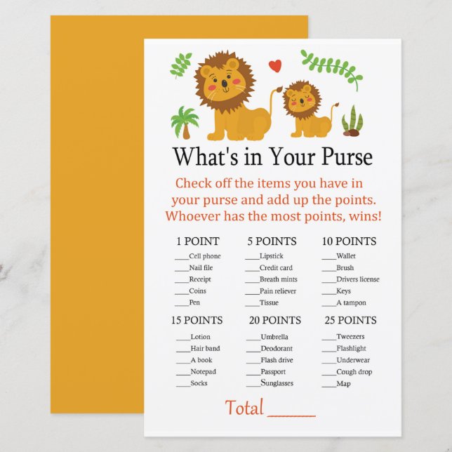 Lion What's in your purse game (Front/Back)