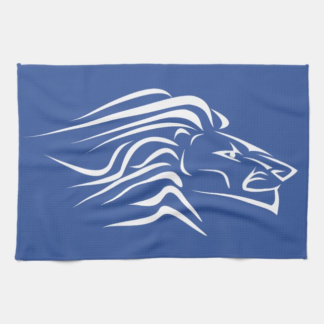 Lion - White - Blue Kitchen Towel (Horizontal)