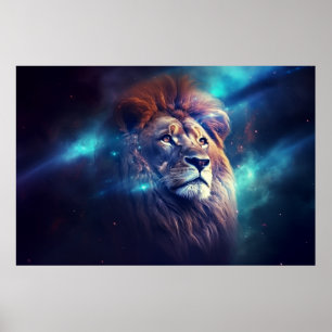 Lion Wild Animal Majestic Wilderness Surrealist Poster