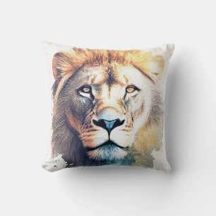 Lion Wild Animal Nature Watercolor Art Painting Throw Pillow