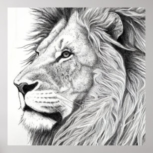 Lion Wild Nature Animal Illustration Art Drawing Poster