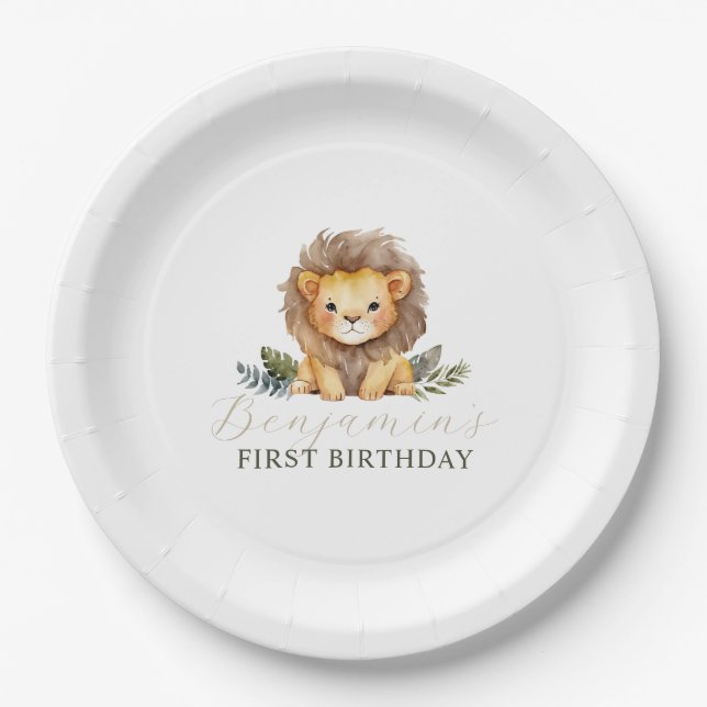 Lion Wild One Birthday Paper Plates (Front)