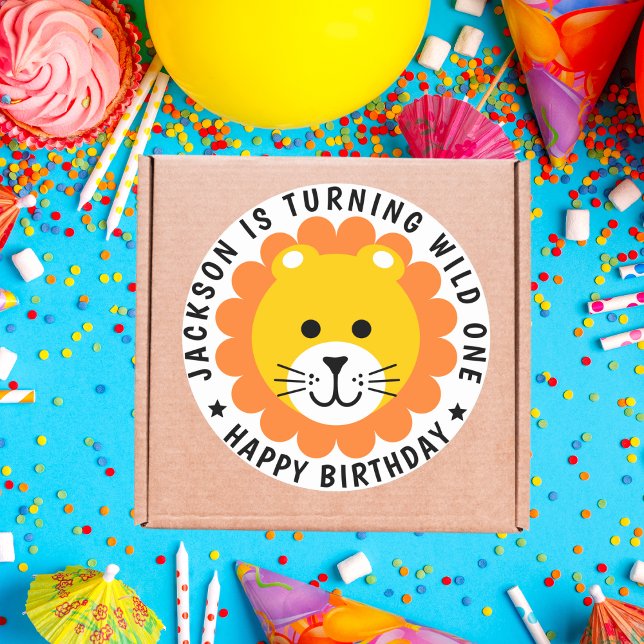 Lion Wild One Jungle Safari Animal Kids Birthday  Classic Round Sticker (Creator Uploaded)