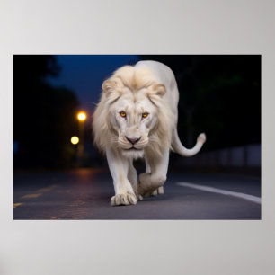 Lion Wildlife Animal On Street Outdoors  Poster