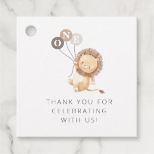 Lion with 3 Brown Balloons Favour Tags