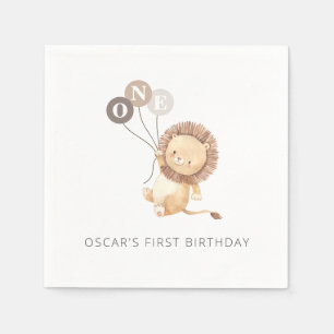 Lion with 3 Brown Balloons Napkin