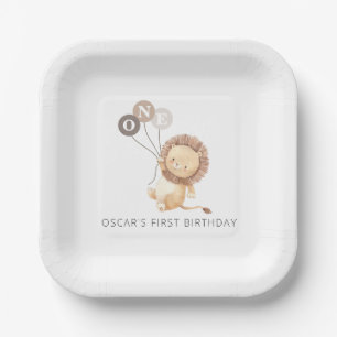 Lion with 3 Brown Balloons Paper Plate