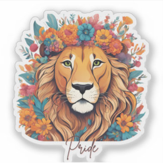 Lion with a Mane of Flowers Pride Sticker