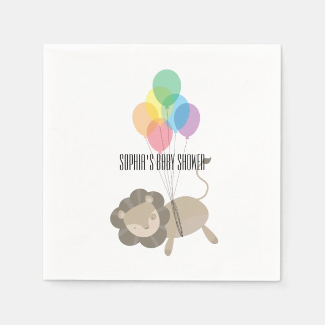 Lion with Balloons Baby Shower Napkin (Front)