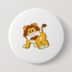 Lion with Bone 3 Inch Round Button