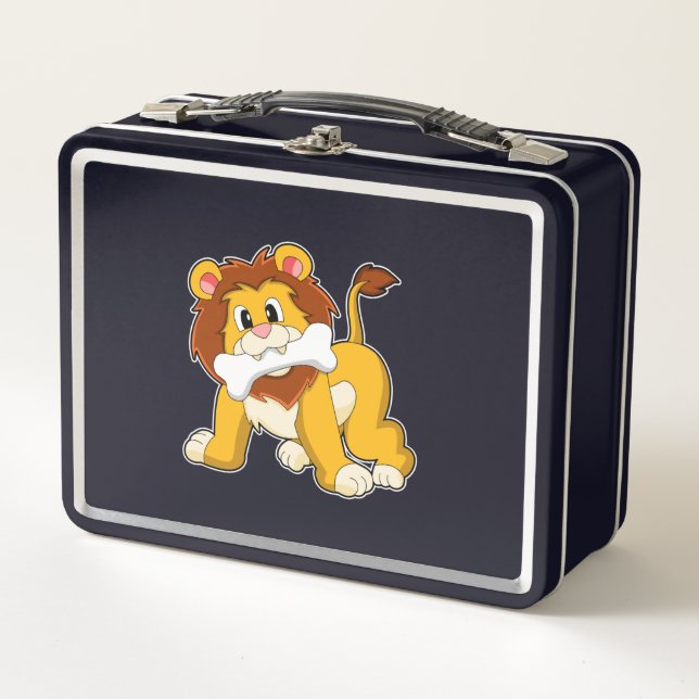 Lion with Bone Metal Lunch Box (Front)