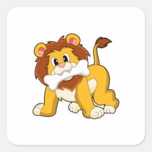 Lion with Bone Square Sticker