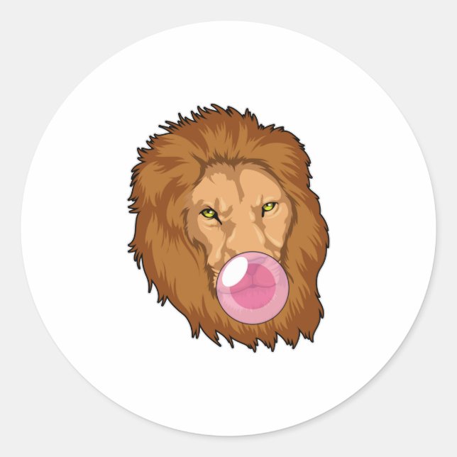Lion with Bubble gum Classic Round Sticker (Front)