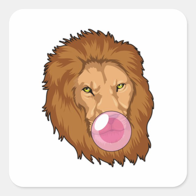 Lion with Bubble gum Square Sticker (Front)