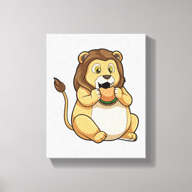 Lion with Burger Canvas Print (Front)