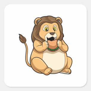 Lion with Burger Square Sticker