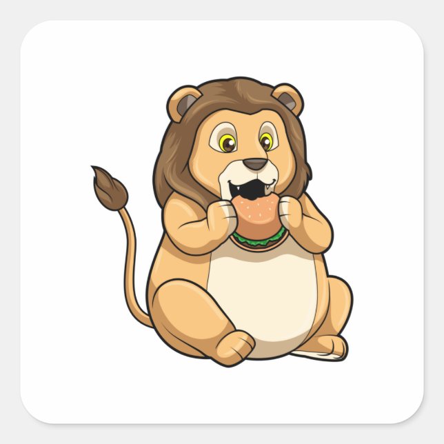 Lion with Burger Square Sticker (Front)