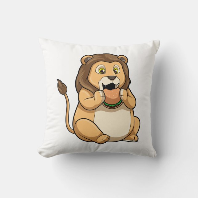Lion with Burger Throw Pillow (Front)