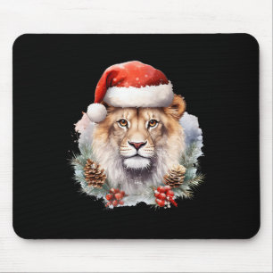 Lion With Christmas Hat South Africa Safari Animal Mouse Pad