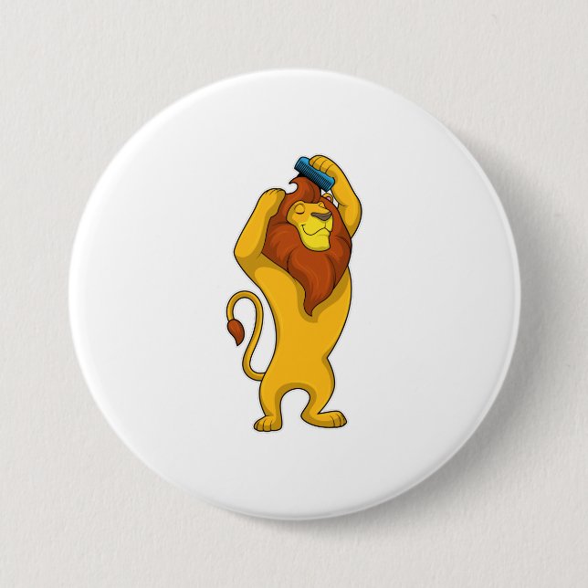 Lion with Comb 3 Inch Round Button (Front)