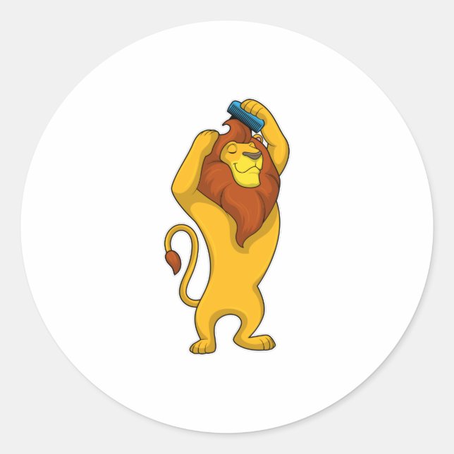 Lion with Comb Classic Round Sticker (Front)