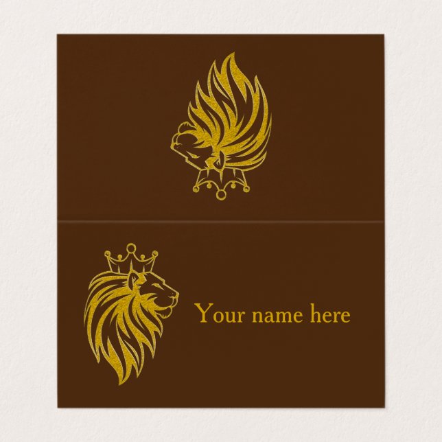 Lion With Crown - Gold Style 2 Business Card (Outside Unfolded)