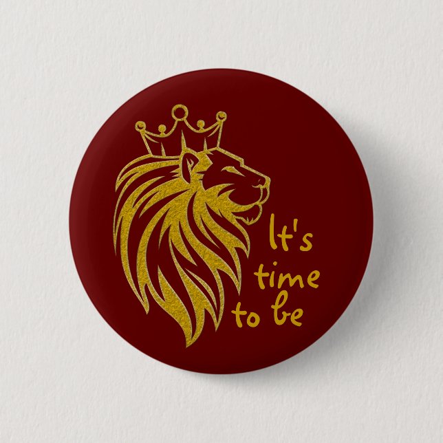 Lion With Crown - Gold Style 2 Inch Round Button (Front)
