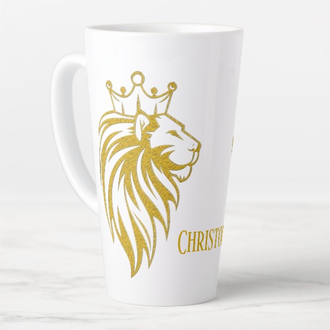 Lion With Crown - Gold Style 2 Latte Mug (Left Angle)