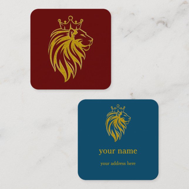 Lion With Crown - Gold Style 2 Square Business Card (Front/Back)