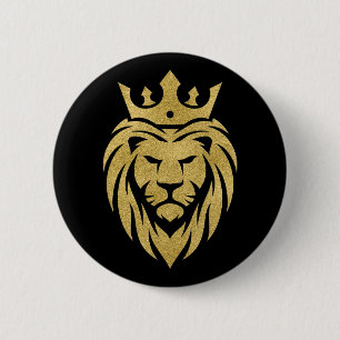 Lion With Crown - Gold Style 3 2 Inch Round Button
