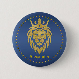Lion With Crown - Gold Style 3 2 Inch Round Button