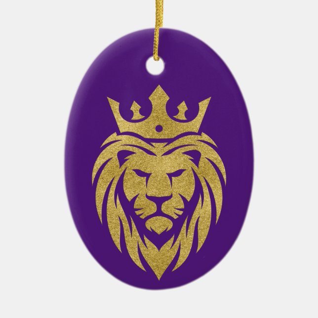 Lion With Crown - Gold Style 3 Ceramic Ornament (Front)