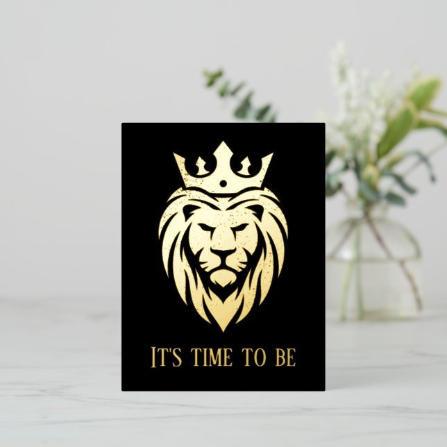 Lion With Crown - Gold Style 3 Foil Invitation Postcard (Standing Front)