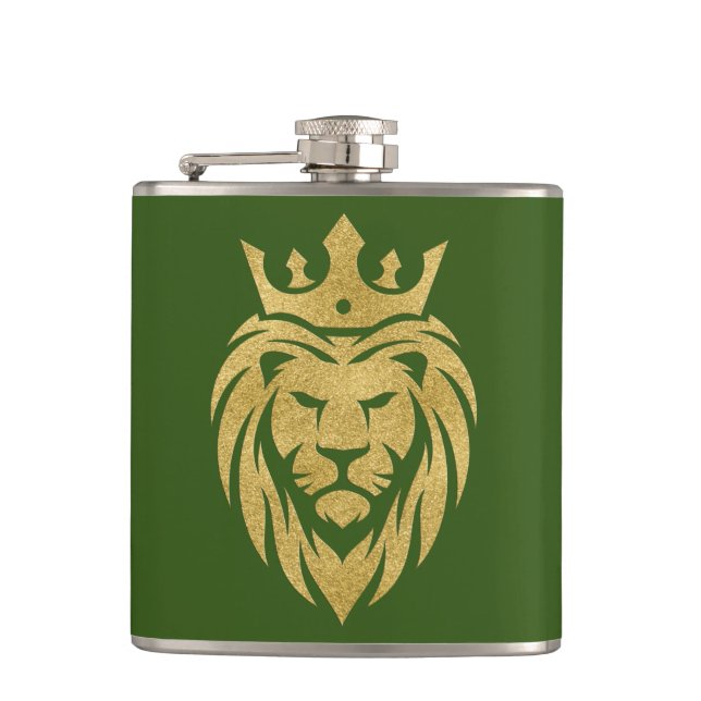 Lion With Crown - Gold Style 3 Hip Flask (Front)