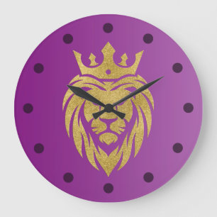 Lion With Crown - Gold Style 3 Large Clock