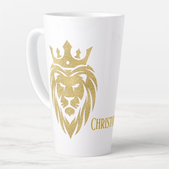 Lion With Crown - Gold Style 3 Latte Mug (Left Angle)