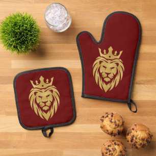 Lion With Crown - Gold Style 3 Oven Mitt & Pot Holder Set