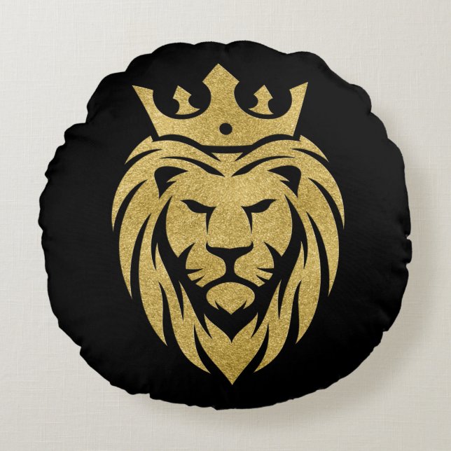 Lion With Crown - Gold Style 3 Round Pillow (Front)
