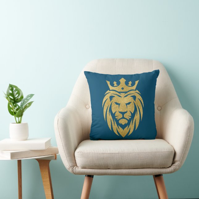 Lion With Crown - Gold Style 3 Throw Pillow (Chair)