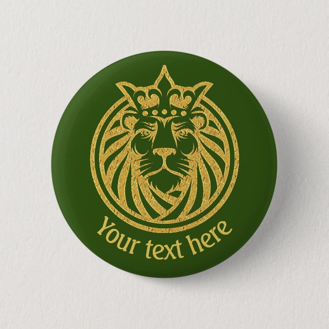 Lion With Crown - Gold Style 4 2 Inch Round Button (Front)