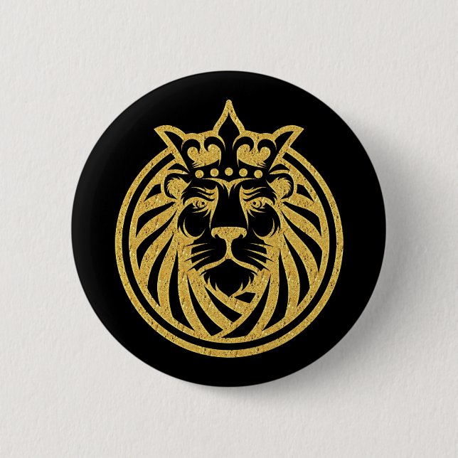 Lion With Crown - Gold Style 4 2 Inch Round Button (Front)