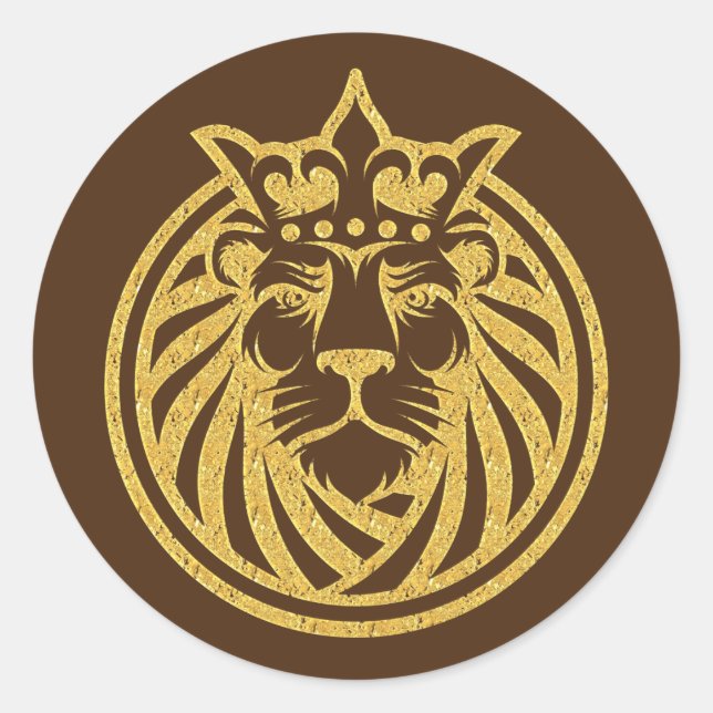 Lion With Crown - Gold Style 4 Classic Round Sticker (Front)
