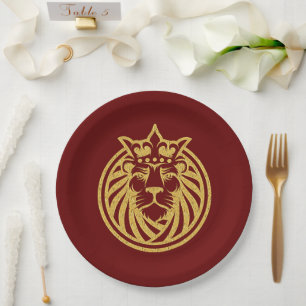 Lion With Crown - Gold Style 4 Paper Plate