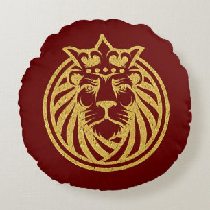 Lion With Crown - Gold Style 4 Round Pillow