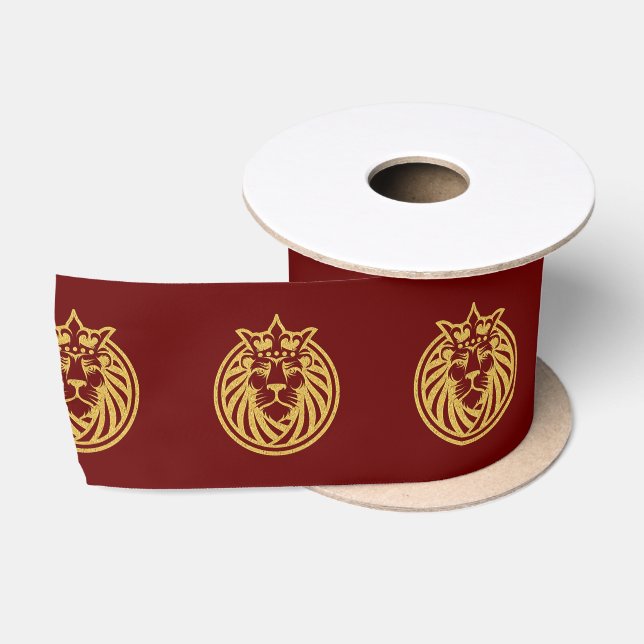 Lion With Crown - Gold Style 4 Satin Ribbon (Spool)